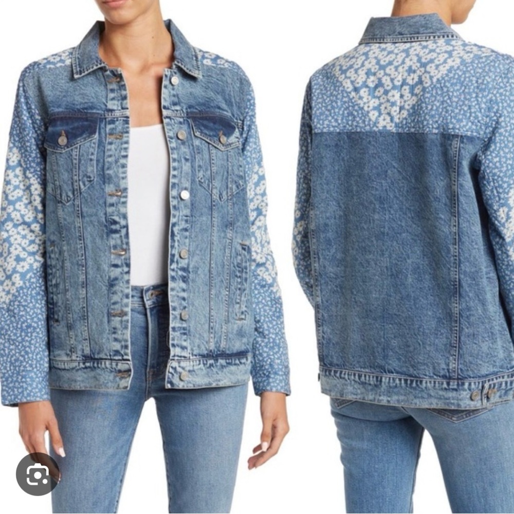 Avec Les Filles Patchwork Denim Jacket Size M Quilted Anthropologie Jean Floral
